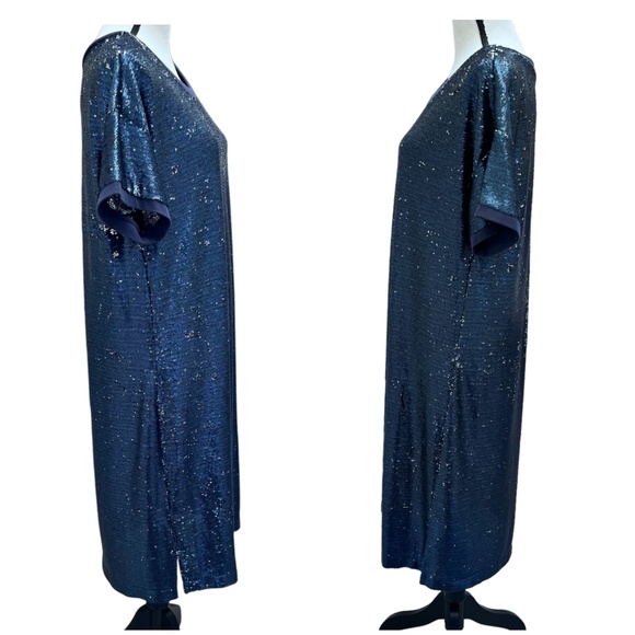 ANTHROPOLOGIE MOULINETTE SOEURS BLUE INTERSTELLAR SEQUINS SHIFT DRESS - Picture 10 of 16